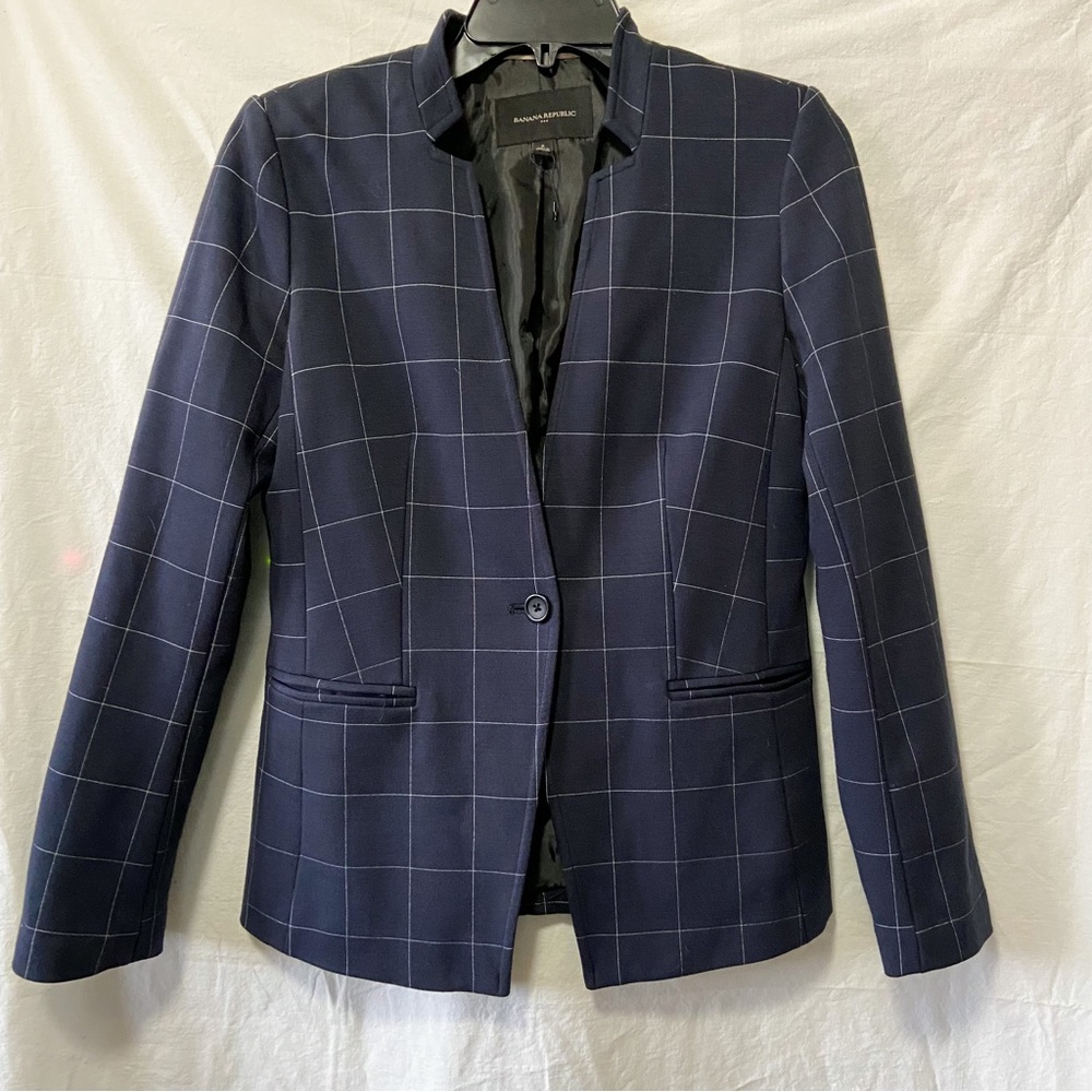 banana republic navy blue window pane patterned blazer